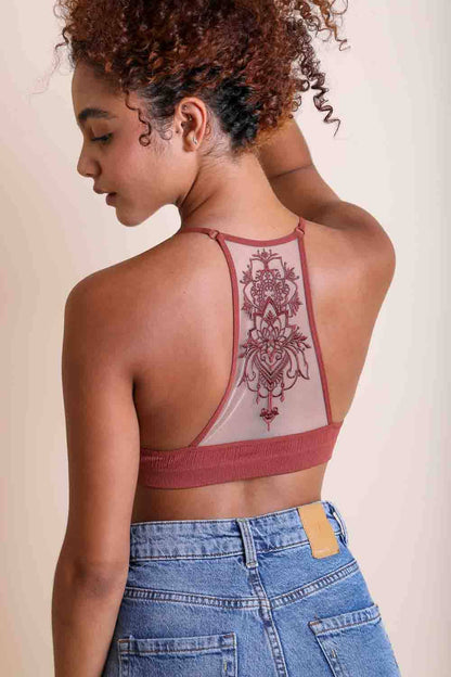 Tattoo Mesh Racerback Bralette - Whimsical Details - 