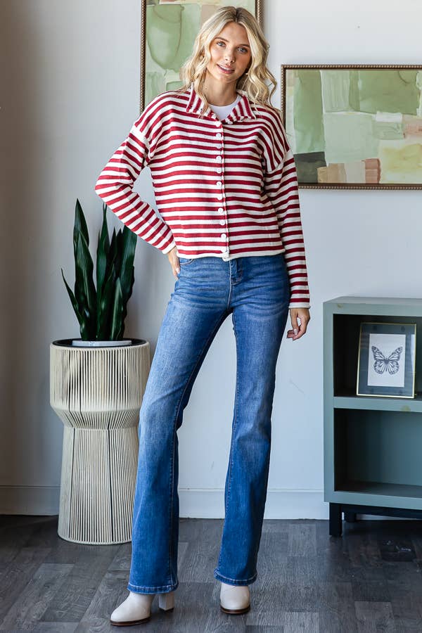 Mock Neck Stripe Sweater - Whimsical Details - ["button up","cardigan","snap cardigan","Spring","sweater"]