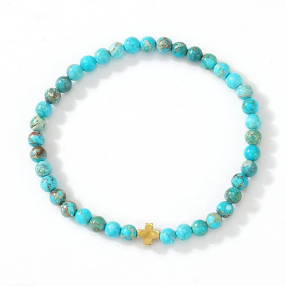 BOHO CROSS NATURAL STONE PERSONALIZED BRACELET | 40B5184 - Whimsical Details - []