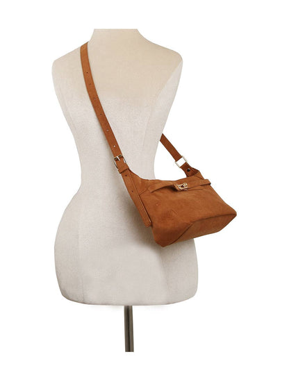 Suede Buckle Shoulder Bag - Whimsical Details - ["brown","Brown Purse","suede"]