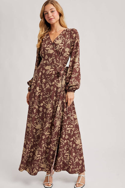 FLORAL PRINT WRAP MAXI DRESS