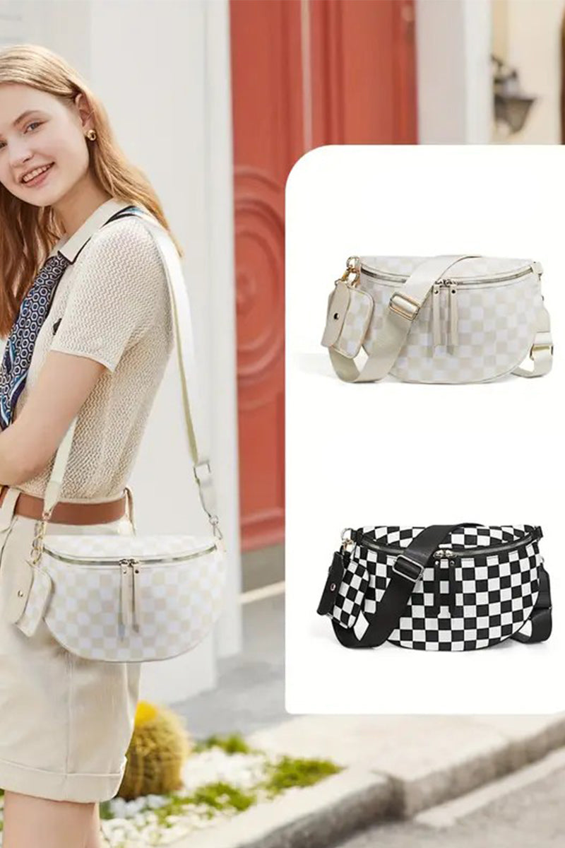 Checkered crossbody duo sling bag & wallet - Whimsical Details - []