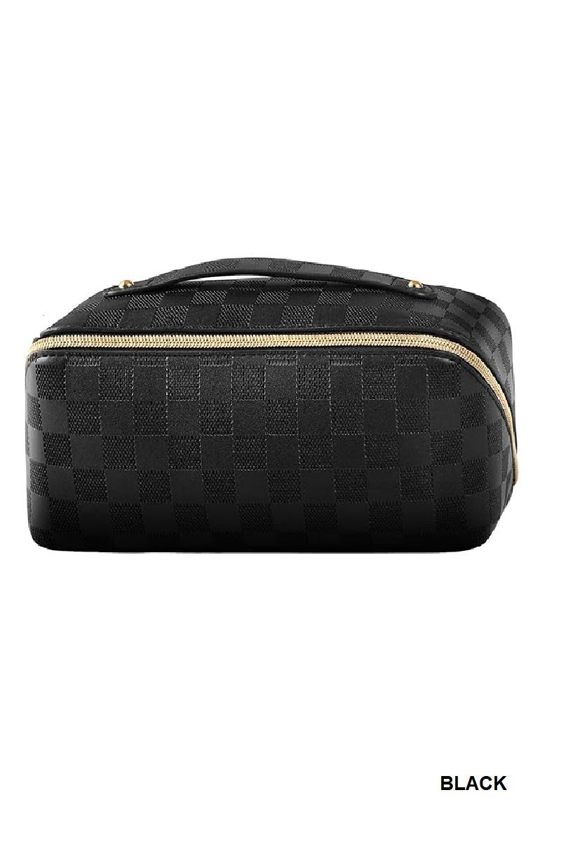 Vegan Leather Checkered Makeup Bag - Whimsical Details - ["bag","makeup","reusable bag","vegan leather"]