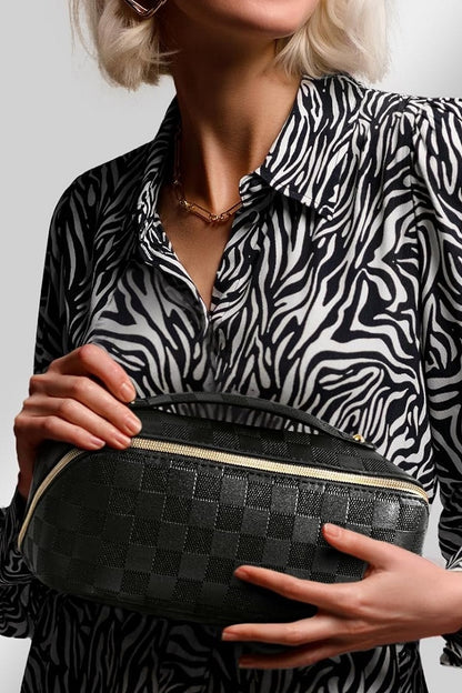 Vegan Leather Checkered Makeup Bag - Whimsical Details - ["bag","makeup","reusable bag","vegan leather"]