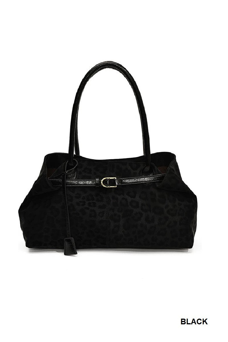 Leopard pattern shoulder tote bag