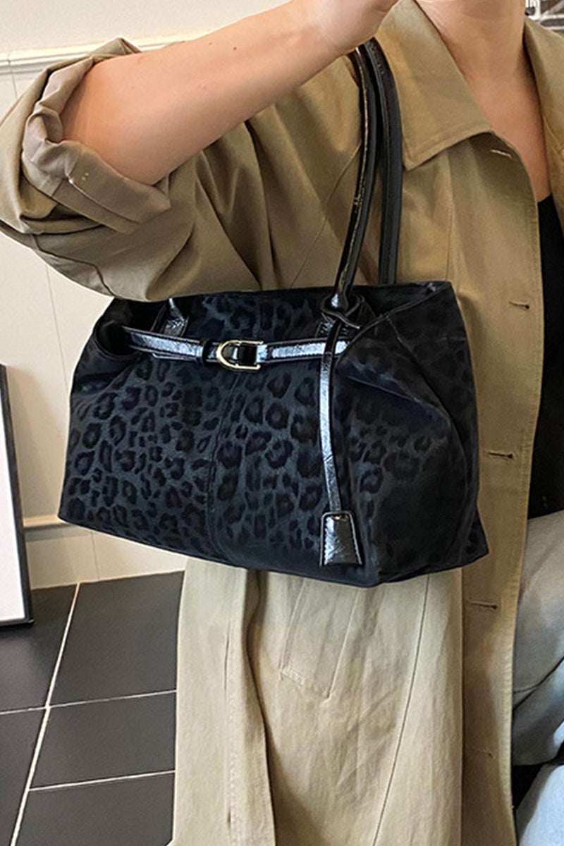 Leopard pattern shoulder tote bag