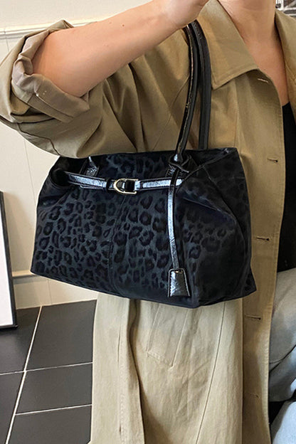 Leopard pattern shoulder tote bag