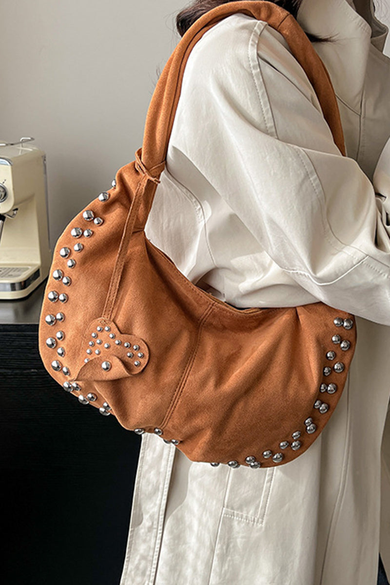 Faux suede studded shoulder bag