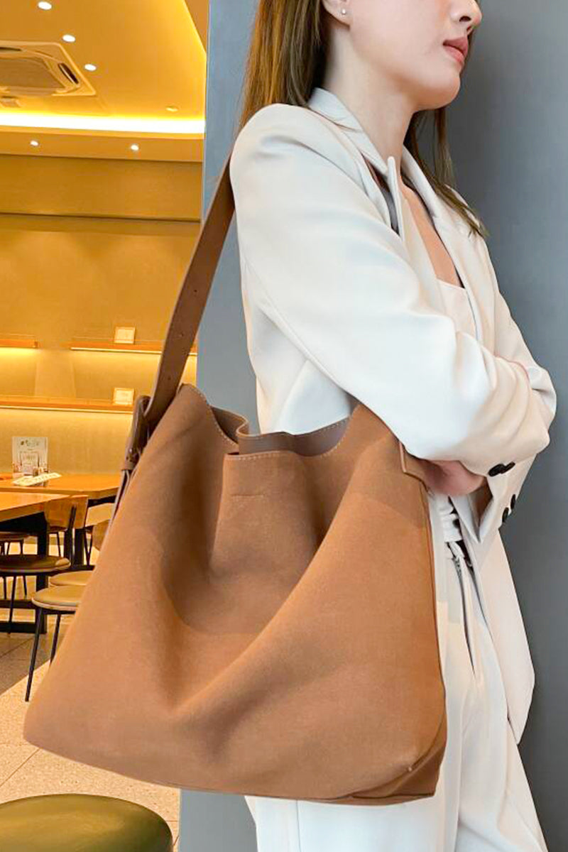 Large capacity suede bucket tote bag