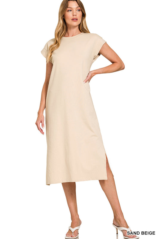Round Neck Short Sleeve Midi Dress