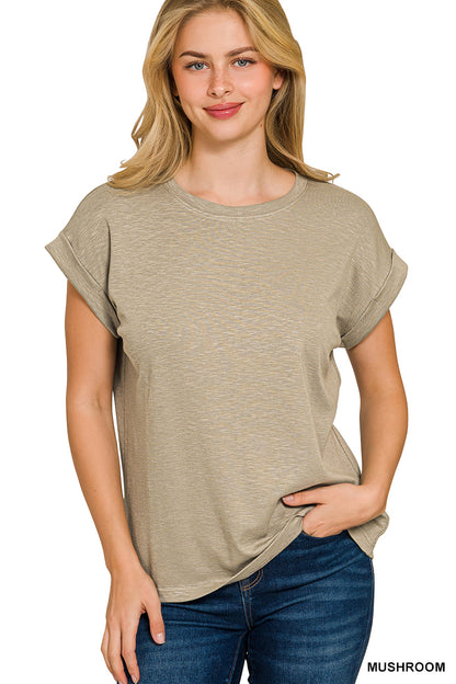 Slub cuffed sleeve tee
