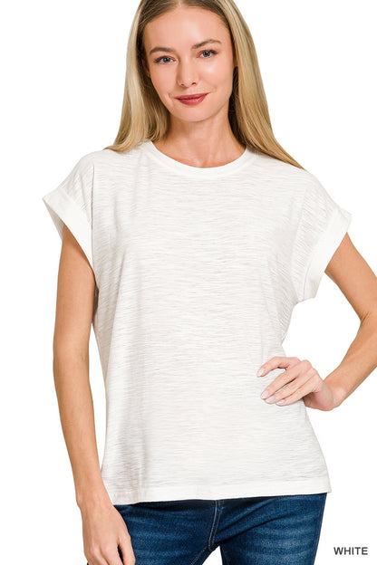 Slub cuffed sleeve tee - Whimsical Details - ["Basic","basics","shirt","t shirt","tshirt","white shirt"]