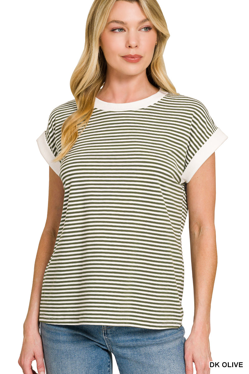 Stripe contrast trim rib banded top
