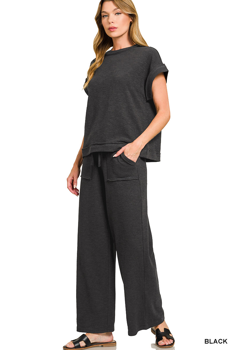 Cotton slub short sleeve tee & long pants set