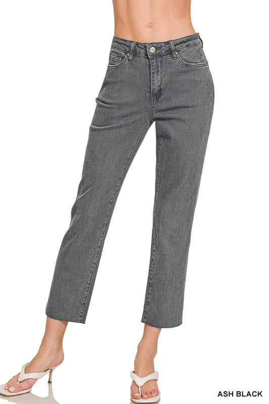 Acid washed high waist cropped straight pants