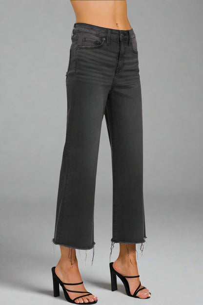 High Rise Washed Black Cropped Jeans