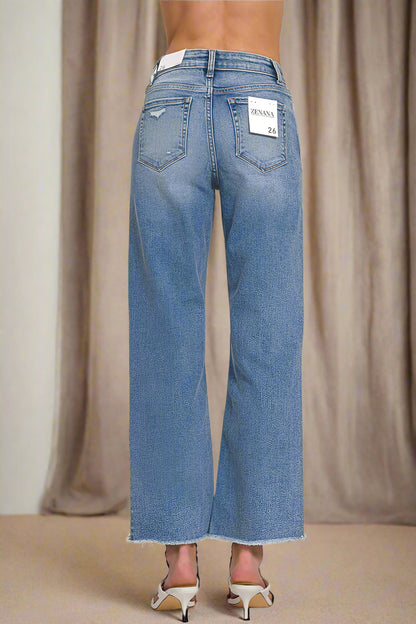 High Waist Straight Leg Medium Wash Denim Pants