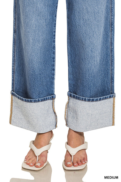 High Rise Cuffed WideLleg Denim Pants