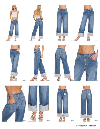 High Rise Cuffed WideLleg Denim Pants