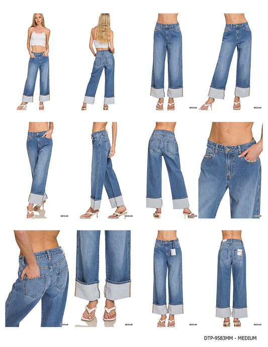 High Rise Cuffed WideLleg Denim Pants