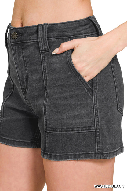 Utility pocket denim shorts