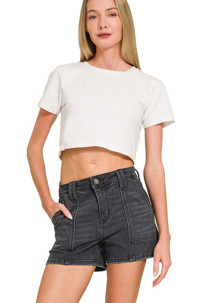 Utility pocket denim shorts