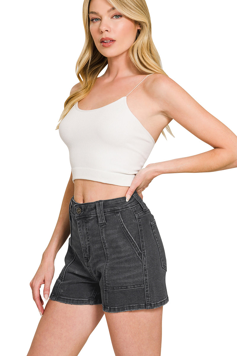 Utility pocket denim shorts