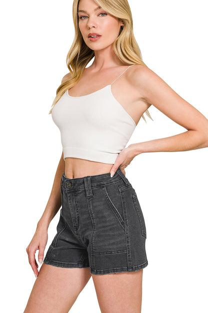 Utility pocket denim shorts