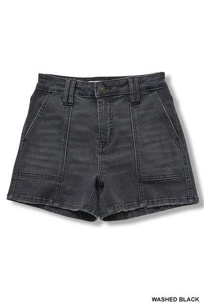 Utility pocket denim shorts
