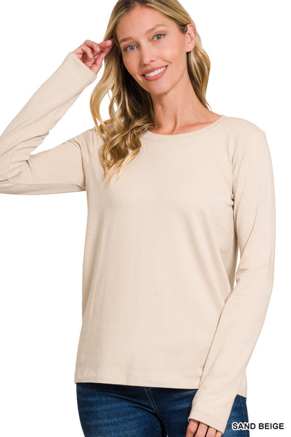 Cotton crew neck long sleeve t-shirt