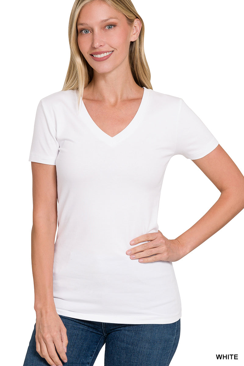 Cotton V-Neck Short Sleeve Shirt - Whimsical Details