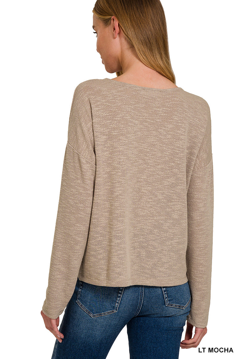 V neck crop slub hacci top