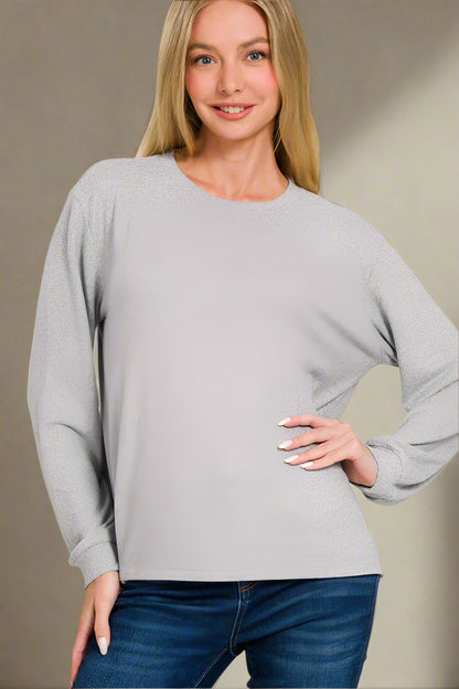 Soft Melange Hacci Round Neck Long Sleeve Tee