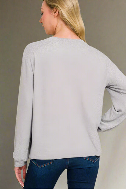 Soft Melange Hacci Round Neck Long Sleeve Tee