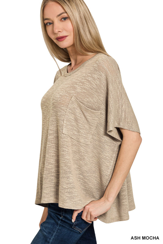 Oversized slub hacci top with pocket
