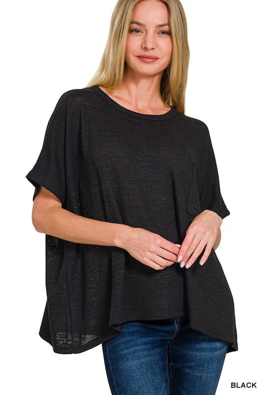 Oversized slub hacci top with pocket