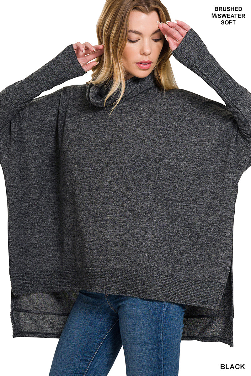 Brushed Melange Cowl Neck Poncho Sweater