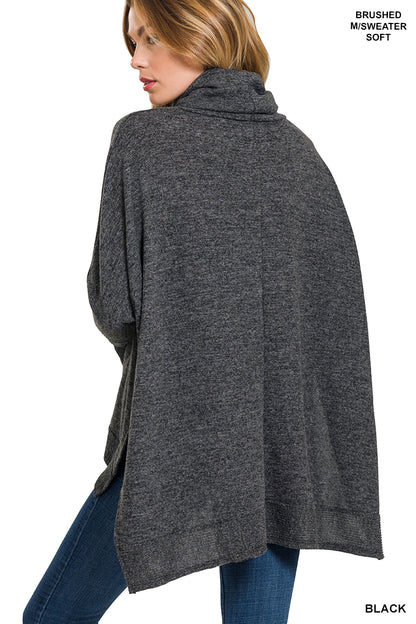 Brushed Melange Cowl Neck Poncho Sweater