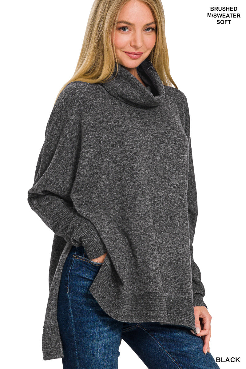 Brushed Melange Cowl Neck Poncho Sweater