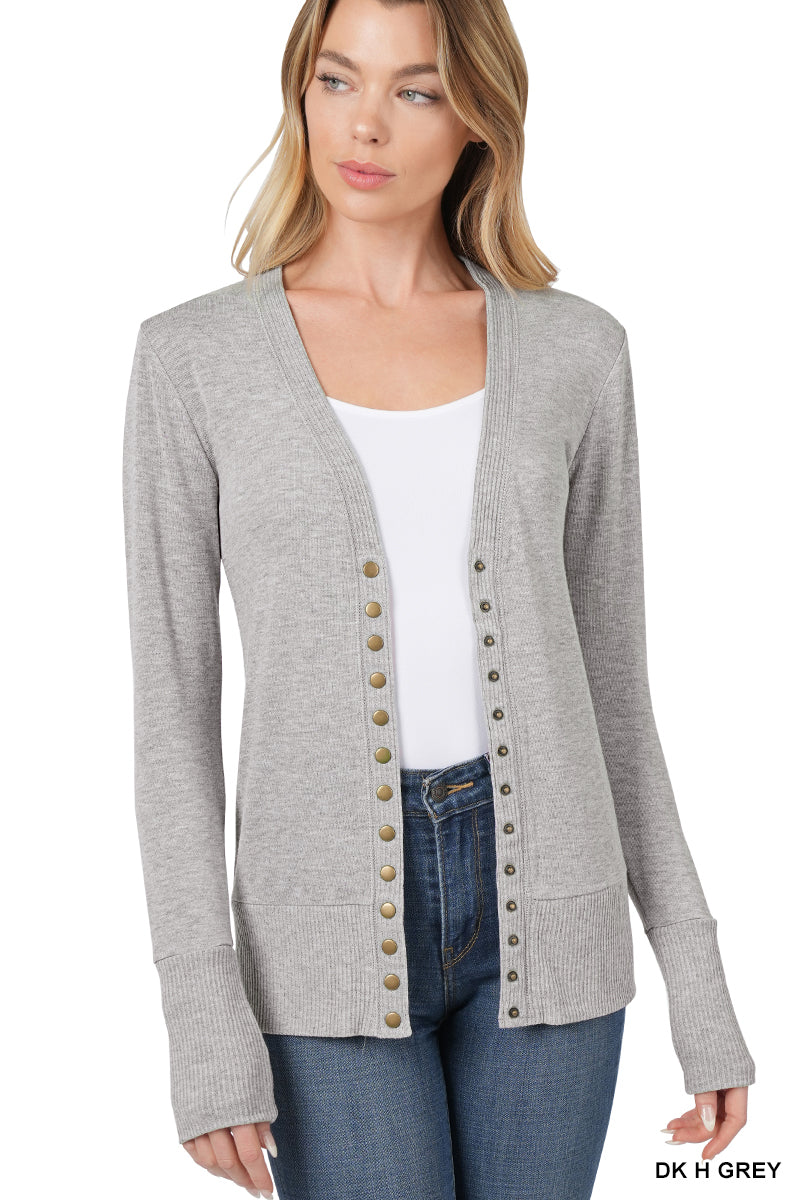 SNAP BUTTON SWEATER CARDIGAN WITH RIBBED DETAIL - Whimsical Details