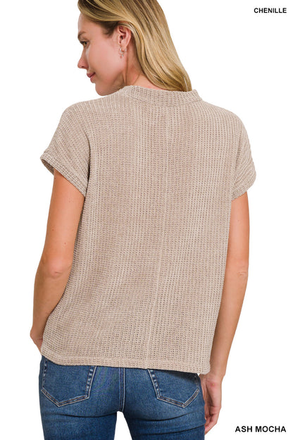 Chenille Waffle Short Sleeve Sweater