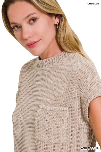 Chenille Waffle Short Sleeve Sweater