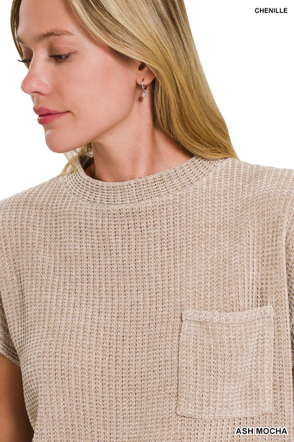 Chenille Waffle Short Sleeve Sweater