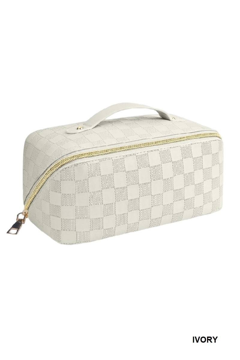 Vegan Leather Checkered Makeup Bag - Whimsical Details - ["bag","makeup","reusable bag","vegan leather"]
