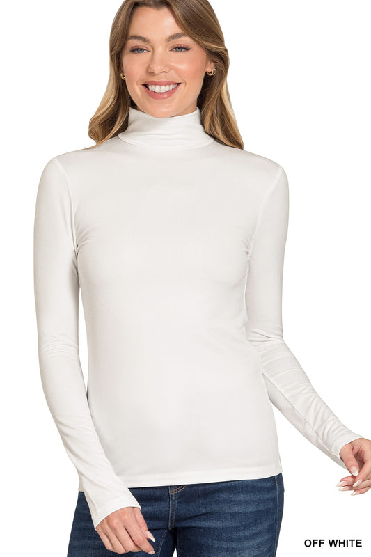 Premium microfiber mock neck top - Whimsical Details - ["Long sleeve","longsleeve","mock neck","off white","turtleneck"]
