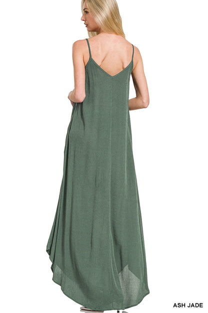 Woven crinkle cami maxi dress w side pockets