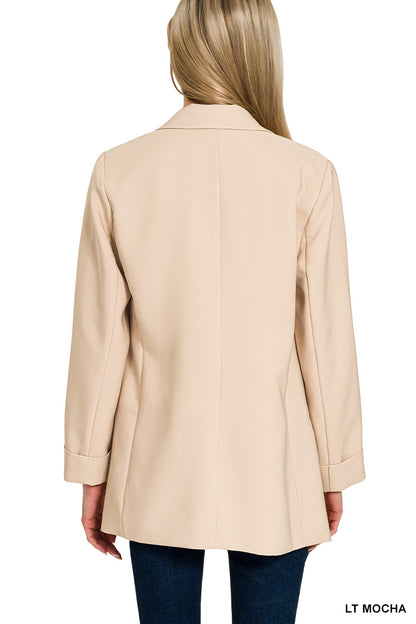 Woven long sleeve open front classic blazer
