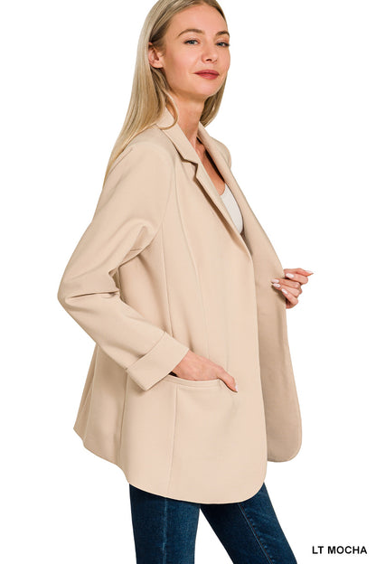 Woven long sleeve open front classic blazer