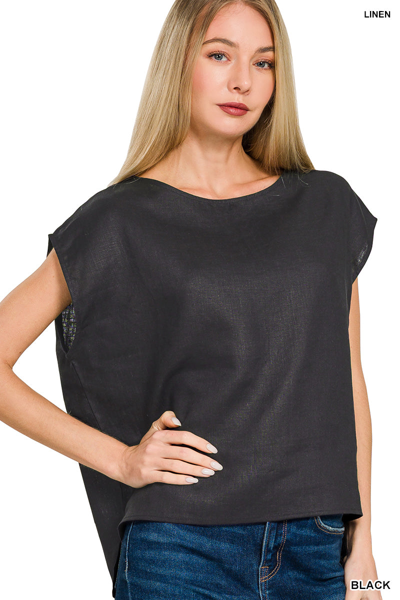 100% linen round neck sleeveless top