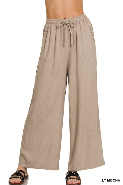 Wide-Leg Linen Blend Pants w/ Pockets - Whimsical Details